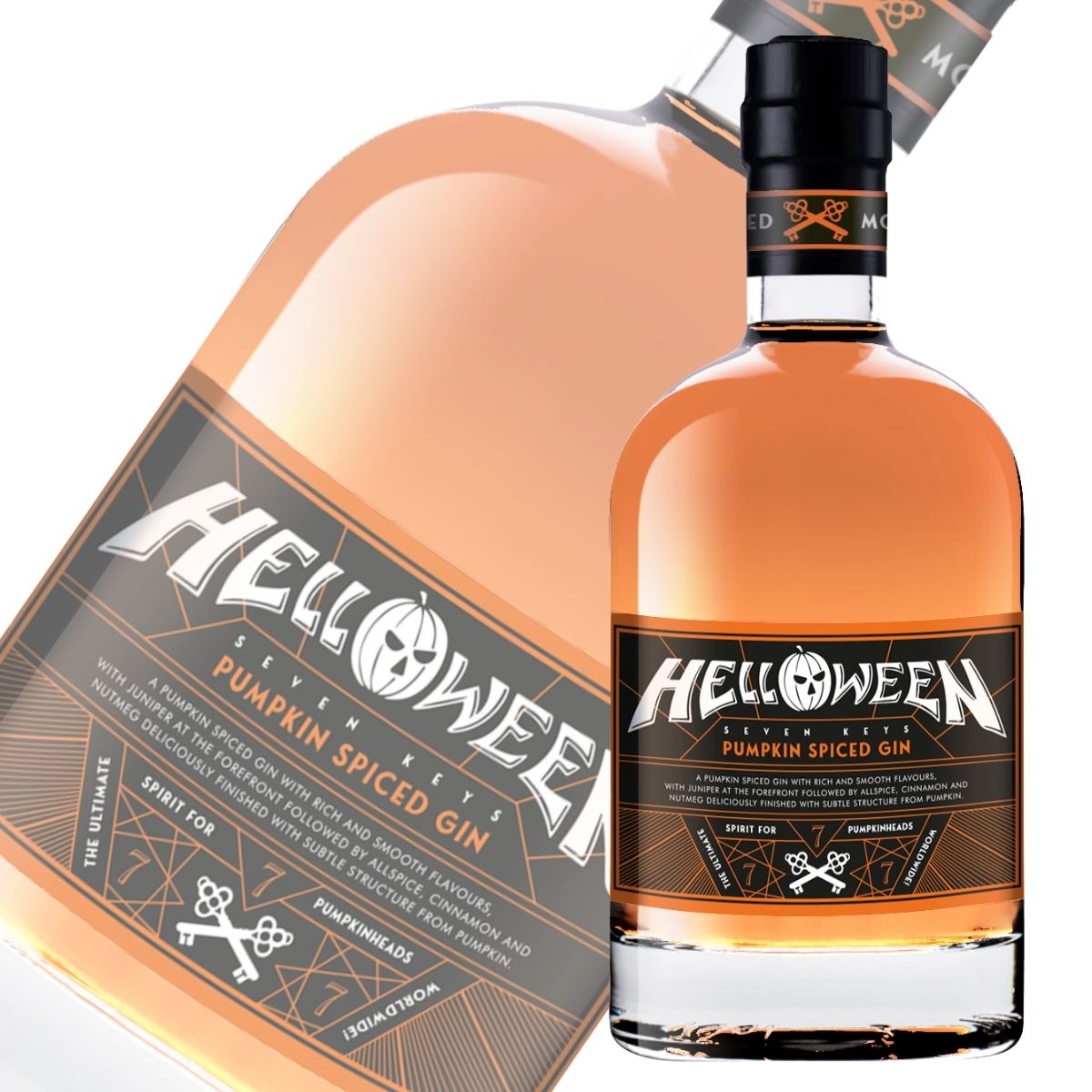 ハロウィン セヴン・キイズ パンプキン・スパイスト・ジン 700ml 40度 HELLOWEEN 個性的 プレミアム クラフト ジン スピリッツ ロックバンド ファン必見 アンディデリス コラボ 守護神伝モチーフ ジュニパー シナモン ナツメグ パンプキン カボチャ風味 洋酒 JIN SPIRITS