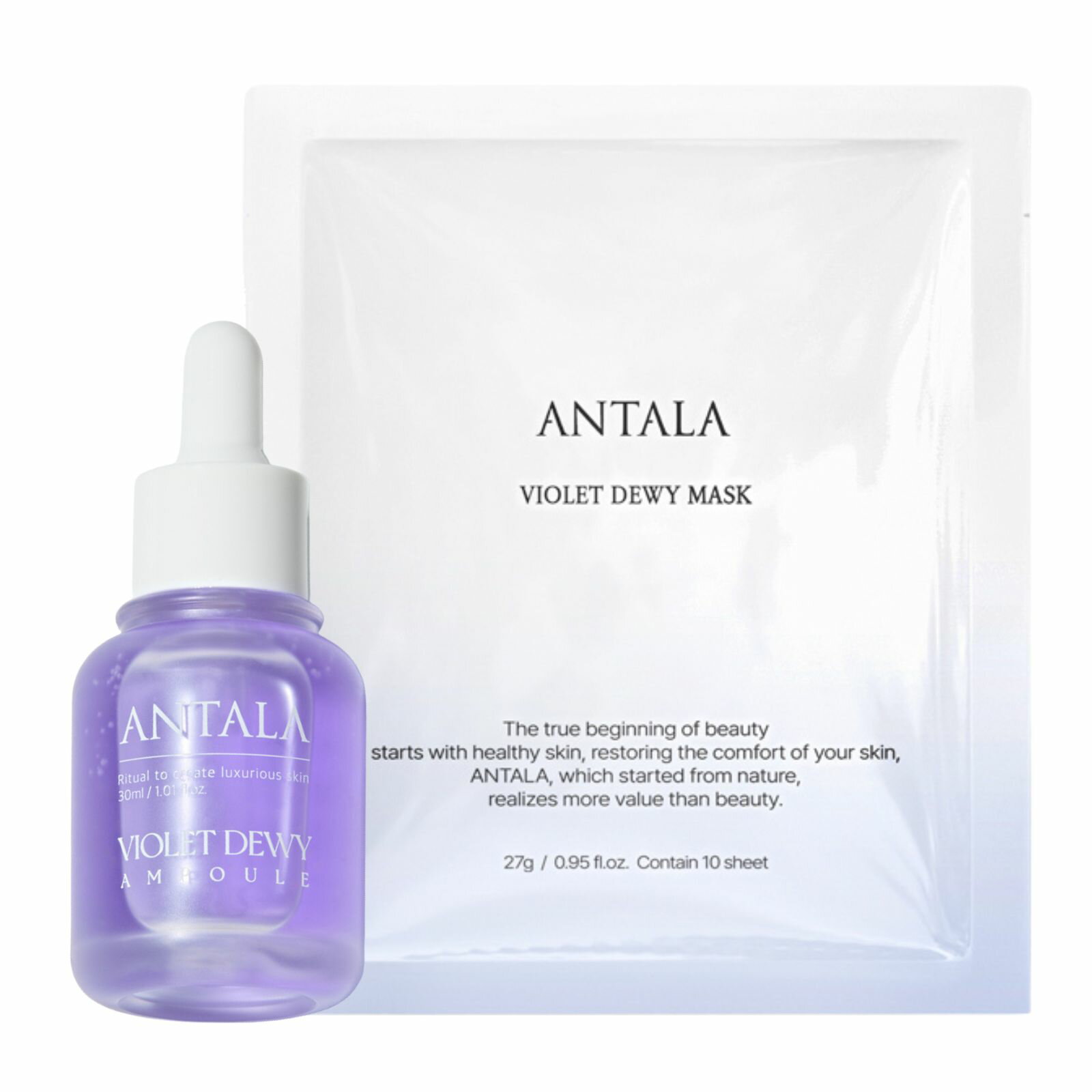 【2点セット】アンタラ ヴァイオレット ツヤ肌集中 マスク + 美容液 / ANTALA 韓国コスメ ハイドロゲルマスク 超密着 高保湿 フェイスパック アズレン アラントイン アデノシン ナイアシンアミド 保湿 美白 鎮静 整肌 シワ たるみ ハリ 保湿 毛穴 赤み 熱感 ケア 対策 低刺激