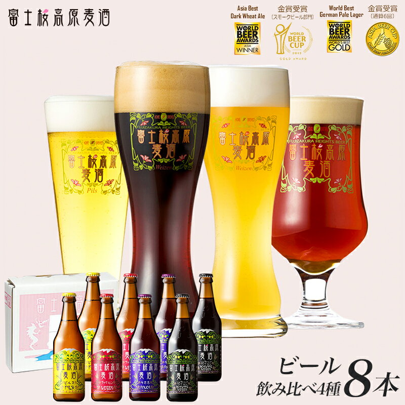 お歳暮 ビール クラフトビール飲み比べ ギフト セット「富士桜高原麦酒4種8本セット」金賞受賞のクラフトビール飲み比べ！地ビール 飲み比べセット ビール ご当地ビール 詰合わせ 瓶ビール お酒 美味しい 退職祝い 結婚内祝い 出産内祝い