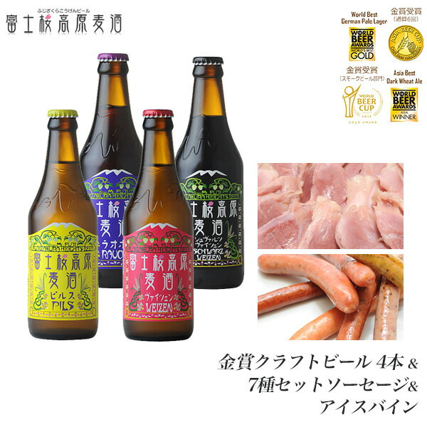 クラフトビール ビールギフト「富士桜高原麦酒グルメ4本セット」地ビール飲み比べ＆アイスバイン＆ソーセージ【楽ギフ_のし】【楽ギフ_のし宛書】お酒 プレゼント 内祝い お返し 詰め合わせ お歳暮 年末挨拶 年始挨拶 冬ギフト お年賀 瓶