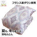1年中快適に使える軽量羽毛ふとん フランス産ホワイトダウン93% シングル 150x210cm ダウンパワー400 超長綿60サテン生地 羽毛がかたよりにくい30マス立体キルト 選べる充てん量 400g 800g 肌掛 合掛 マンション向き 大恒リビング製