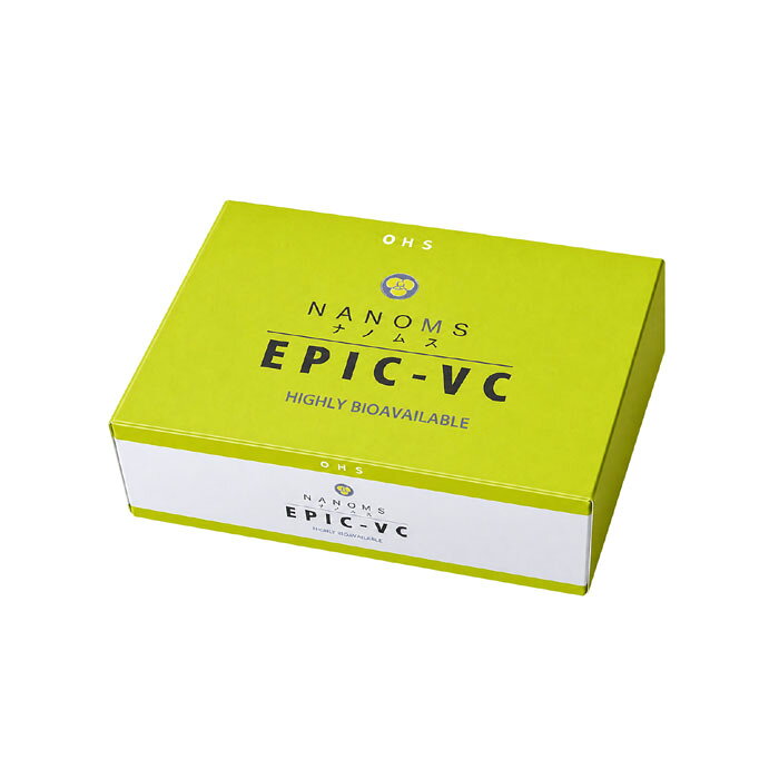ナノムスEPIC-VCは医療機関専売のビタミンCサプリです。吸収率の高いリポソーム型と胃に優しい中性型の2種を配合し、1包で1,000mg以上を補給。高い持続性と柑橘由来の酸化防止成分が特長です。 名称 ビタミンC含有加工食品 原材料名 オリゴ糖（国内製造）、脂肪酸、ゆず皮／L-アスコルビン酸Na、ビタミンC、ヒマワリレシチン、ステアリン酸Ca、V.B2、ビタミンP 内容量 60包（1.4g／包） 保存方法 直射日光を避け、涼しい場所に保管して下さい お召し上がり方 健康食品として、1日1～2包を目安にお召し上がりください。 販売者 ミタニHD株式会社 広告文責 株式会社フカイ：086-436-7603