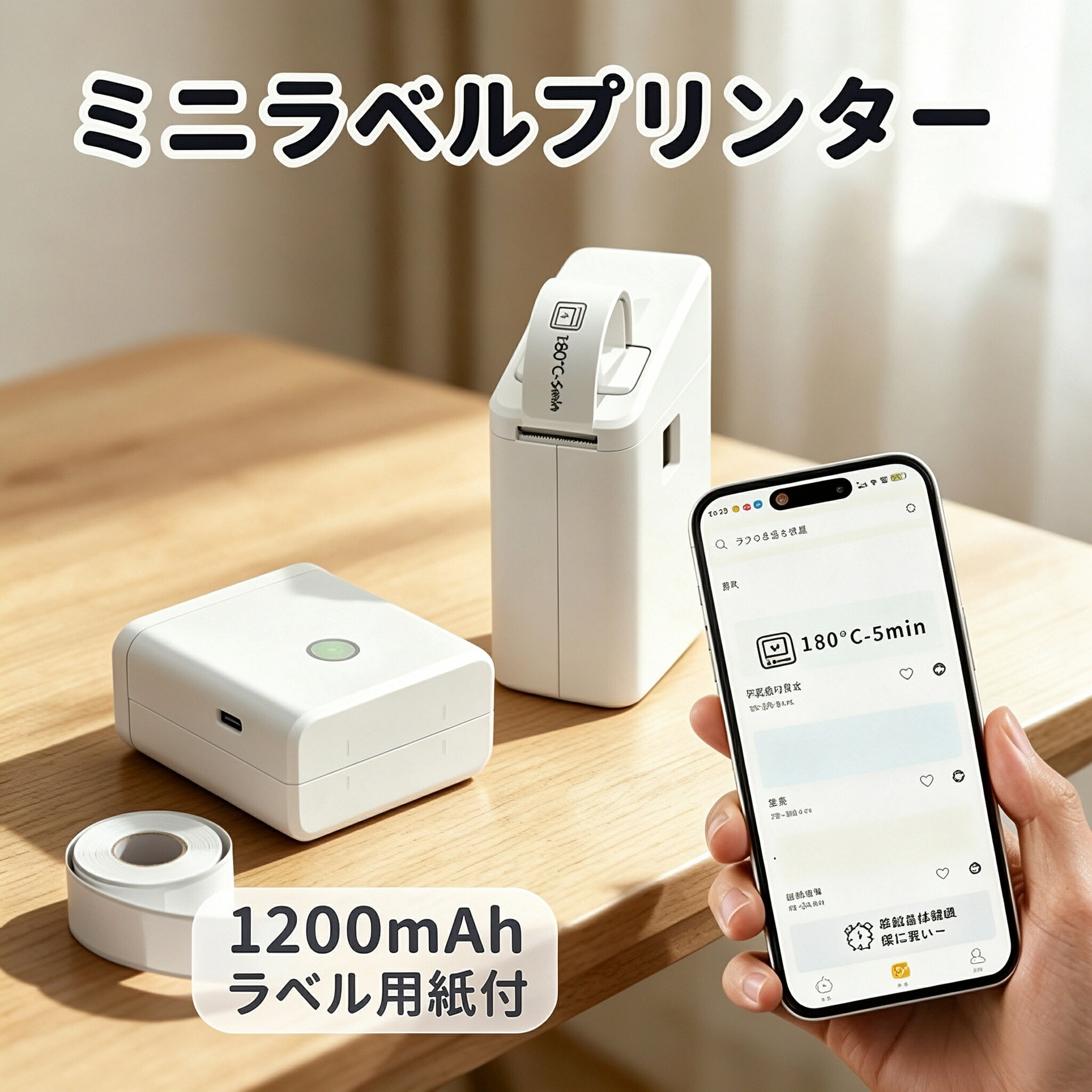 インク不要のサーマル印刷方式を採用した、コンパクトタイプのポータブルラベルプリンターです。スマートフォンと Bluetooth 接続するだけで、手軽にラベルの作成・印刷が行えます。オフィスでの書類整理や家庭内の収納管理、店舗での商品ラベル作成など、幅広いシーンで活用できます。 【主な特長】 インク不要のサーマル印刷方式 専用の感熱用紙を使用するため、インクやトナー交換が不要です。用紙をセットするだけですぐに印刷でき、ランニングコストの削減にもつながります。また、インク漏れによる汚れの心配がなく、清潔な状態で使用できます。 203dpi の高精細プリント 203dpi の高解像度プリントヘッドを搭載しており、小さな文字や細い線も鮮明に印刷可能です。収納ラベルや商品管理ラベルなど、視認性が求められる用途にも適しています。 Bluetooth 接続による簡単操作 専用アプリをインストールしたスマートフォンと Bluetooth 接続することで、いつでも簡単に印刷できます。アプリにはオフィス用・収納用・店舗用など、多彩なテンプレートを搭載しており、初めての方でもスムーズにオリジナルラベルを作成できます。 軽量・コンパクト設計 本体サイズは約 75mm×70mm×30mm、重量は約 111.8g（用紙除く）と軽量設計。ポケットやバッグにも収納しやすく、外出先への持ち運びにも便利です。 1200mAh バッテリー内蔵 1200mAh のリチウムイオンバッテリーを搭載しており、長時間の連続使用に対応しています。USB Type-C 充電に対応し、モバイルバッテリーからの給電も可能なため、電源の確保が難しい場所でも安心して使用できます。 静音設計 動作音を抑えた静音仕様のため、オフィスや図書館、自宅など周囲への配慮が必要な環境でも快適に使用できます。 幅広い用途に対応 用途に合わせてラベル用紙を選択することで、さまざまなシーンに活用できます。 ・食品や調味料の賞味期限管理ラベル ・衣類や小物収納用の整理ラベル ・オフィス書類や備品管理ラベル ・店舗の商品価格・在庫管理ラベル ・ギフト用メッセージラベル 【ご購入前のご注意】 ※ご使用の前に、同梱されている取扱説明書を必ずご確認いただき、正しい手順でのご使用をお願いいたします。 ※掲載の画像と実物では、ご利用のモニター設定や撮影状況により、若干色味や質感が異なる場合がございますので、予めご了承ください。 ※商品の仕様やデザイン、パッケージにつきましては、改良などの理由により予告なく変更される場合がございます。 ※設置場所や使用環境によっては、本製品の性能を十分に発揮できない場合がございますので、ご注意の上ご利用ください。 ※ご使用中に異常を感じた際は、直ちに使用を中止し、安全を確認の上、必要に応じて販売店またはメーカーへご相談ください。 ※製品の特性上、使用頻度や保管状況、周囲の環境によっては、ご購入時と異なる風合いや状態となる場合がございます。 ※本商品は、電波法令で定められている技術基準に適合していることを証明する技適マークが貼付されていない無線機器であり、日本国内で使用する場合は、電波法違反になるおそれがございます。ご使用の際には、十分ご注意いただきますようお願いいたします。詳しくは、最寄りの総務省総合通信局へお問い合わせください。 ※商品の保管は、高温・多湿・直射日光を避け、なるべく風通しの良い場所にてお願いいたします。 ※長時間の連続使用は避け、適度に休憩をはさみながらのご使用をおすすめいたします。 ※周囲に障害物や危険物がないことを確認の上、安全にご使用ください。 【特記事項】 ※ご購入時期や生産ロットにより、同一商品であっても仕様に若干の違いが生じる場合がございます。 ※製品の性能維持のため、定期的な点検およびお手入れを行っていただくことをおすすめいたします。 【製品の特徴と安心ポイント】 ・高性能で使いやすい設計にこだわり、多くのお客様からご好評をいただいております。 ・シンプルな操作方法で初めての方でも安心してご使用いただけます。 【こんな方におすすめ】 ・手軽に使える高品質な無線機器をお探しの方 ・安心のサポート体制を重視される方 ・コストパフォーマンスに優れた商品を求める方