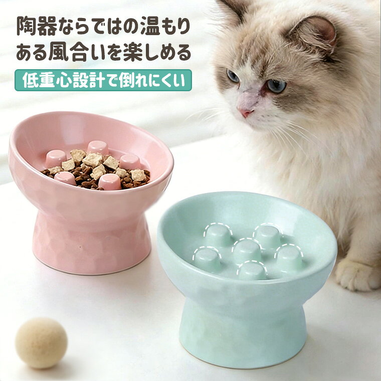 P10倍！「吐き戻し防止に」ペット用 フードボウル 傾斜タイプ 犬猫兼用 高さ付き 陶器 早食い防止 猫用 犬用 食器 食べやすい 吐き戻し軽減　吐き戻し防止 ご飯皿 餌皿 フードスタンド 陶器食器 小型犬 猫　ペット用品