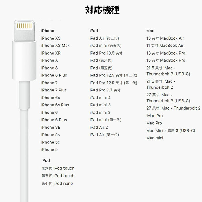 iphone ライトニングケーブル 2m アップル 断線防止 充電器 携帯用 急速充電