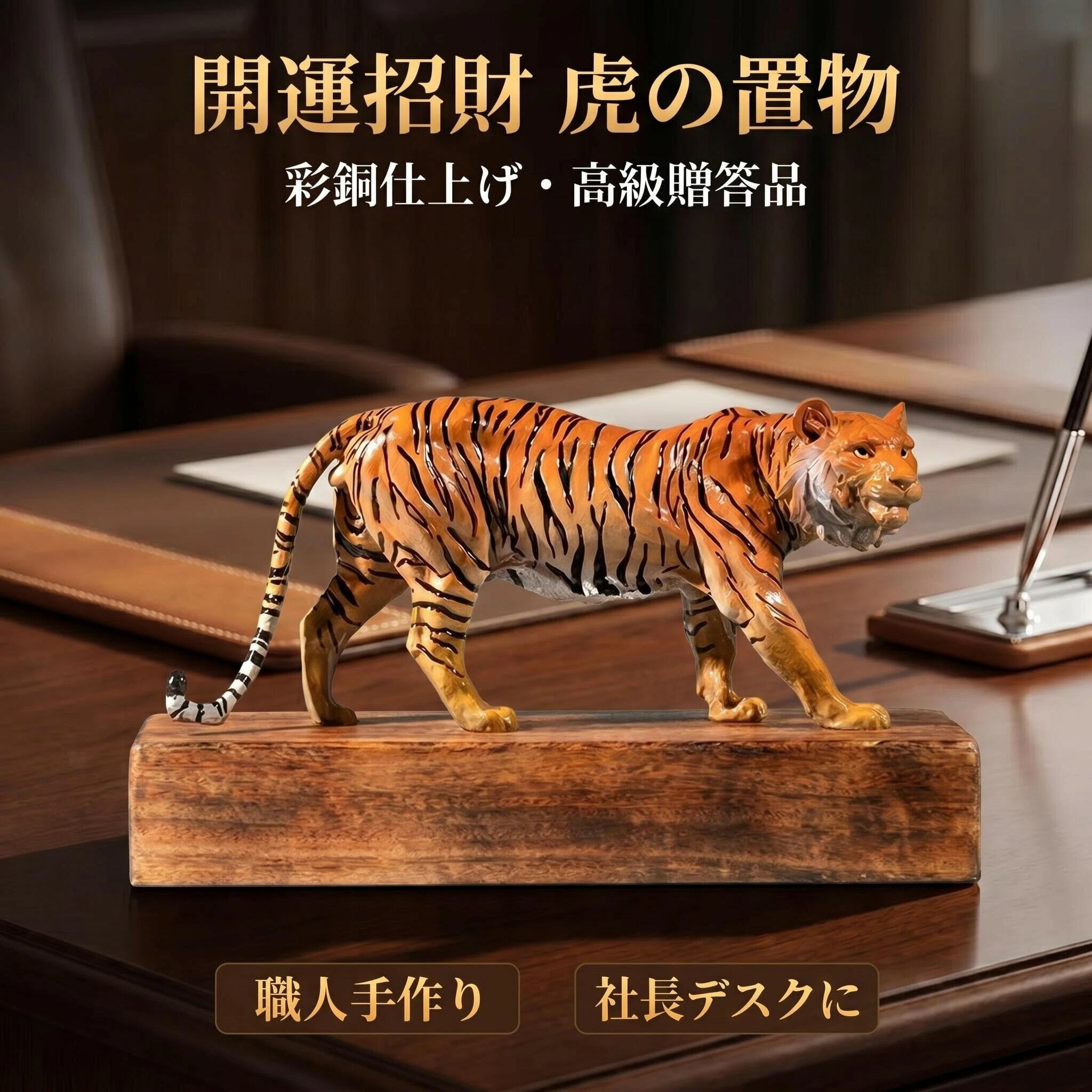 Rakuten - 彩銅仕上げ 虎 置物 黄銅製 工芸品 ベッドサイド 寝室 キャビネット インテリア 虎の像 開運 仕事運 昇進祝い 社長デスク 贈答品 クリスマス 御歳暮 お歳暮 御年賀 敬老の日 誕生日 結婚祝 出産祝 長寿祝 昇進祝 新築祝 開業祝