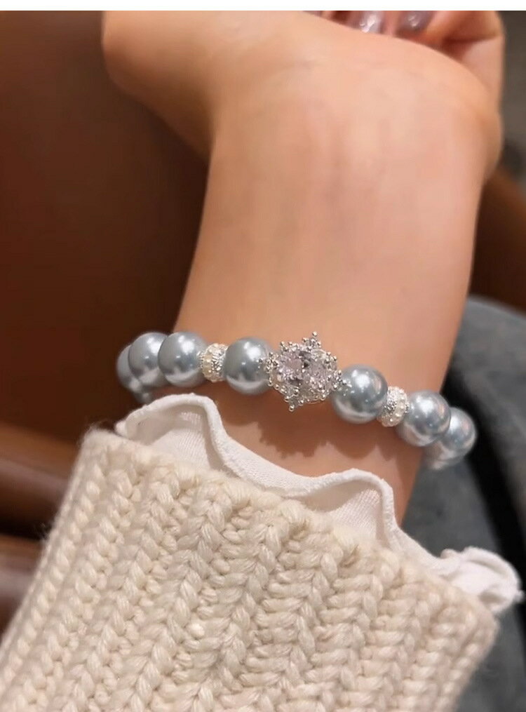 ジルコン 角砂糖 ブルーパール ブレスレット レディース 軽量 高級 ハイエンド 天然クリスタル ブレス..