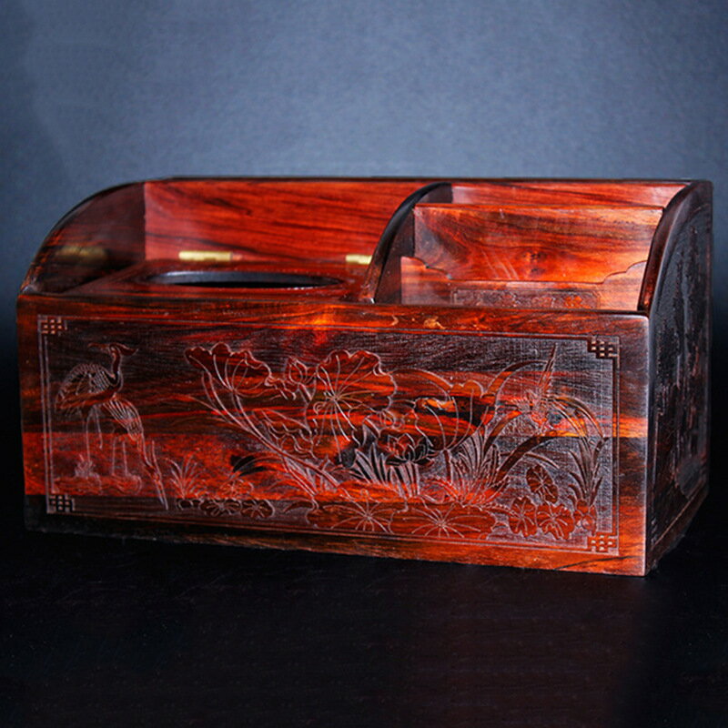 高級木材 ローズウッド ティッシュボックスカバー 紅酸枝彫刻 - 和風 インテリア 実用工芸品 店舗 リビング ギフト