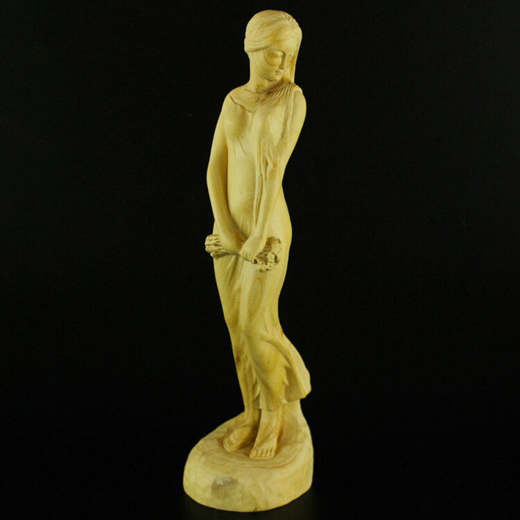 黄楊木 たおやかな乙女 彫刻置物 - 手彫り工芸 和風インテリア リビング 書斎 飾り 女性への贈り物