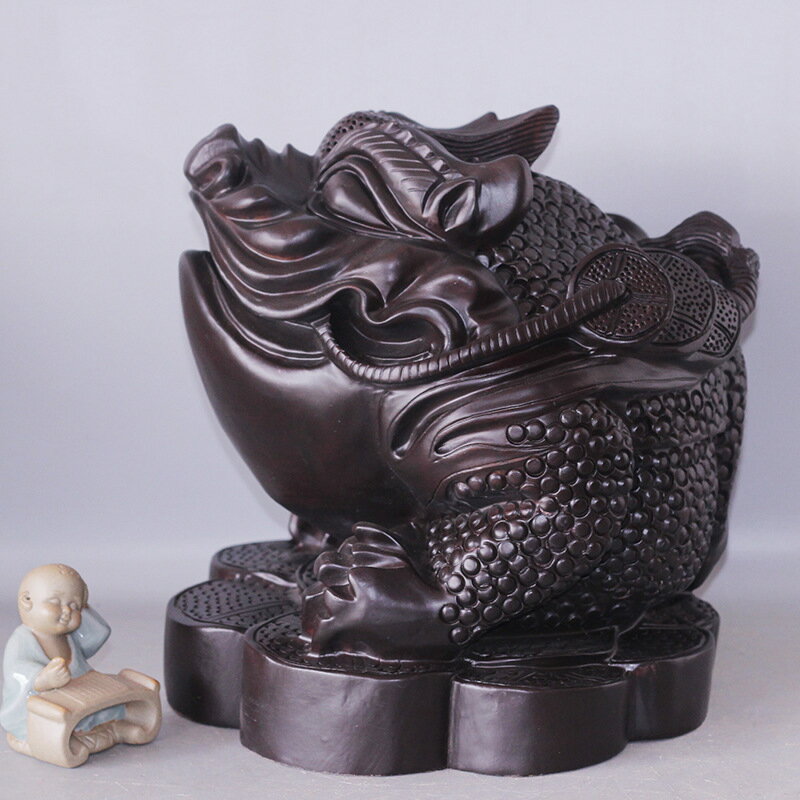 黒檀 三足金蟾蜍 置物 (25x28x28cm) - 金運招福 開運 店舗 オフィス 風水 黒檀工芸品 商売繁盛