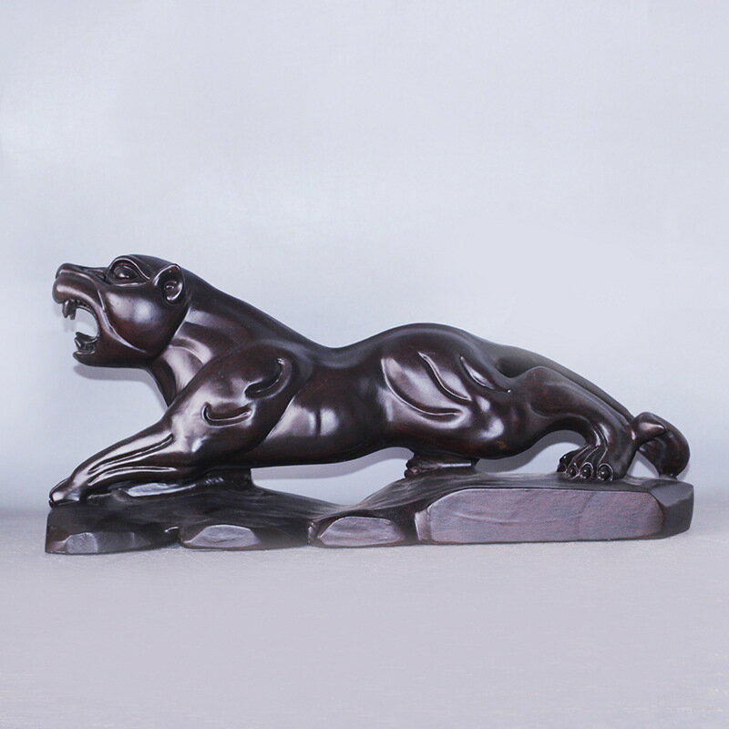 黒檀 豹 彫刻 置物 (40x10x18cm) - 高級木彫り アニマルモチーフ インテリア おしゃれ ギフト 店舗 オフィス 装飾