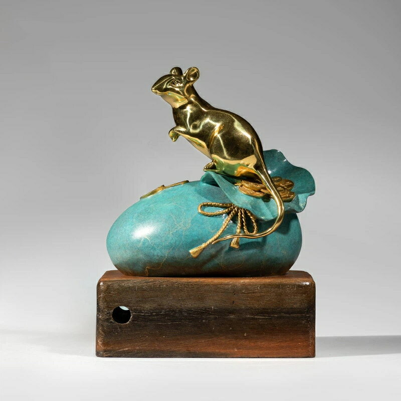 錢袋鼠 黄銅 鼠 擺件 干支 ねずみ 年賀 瑞鼠 工芸品 オフィス 書斎 装飾品 家居 彩銅 伝統典雅風 福運 招財 縁起物 開運 置物 インテリア ギフト 贈...