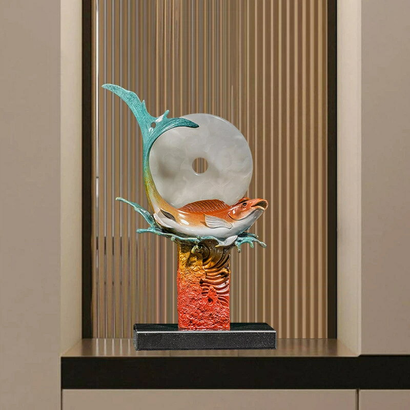 魚歓月明 黄銅 魚 擺件 如魚得水 彩銅 工芸品 客間 玄関 酒櫃 装飾 年年有魚 吉祥 招財 縁起物 新居祝い 開業 贈答 ギフト クリスマス 御歳暮 お歳暮...
