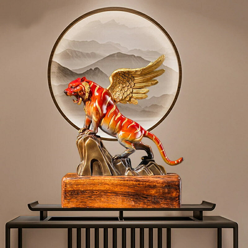 如虎添翼 老虎 黄銅 擺件 生肖 老虎 野獣 銅器 客間 書斎 家居 銅 彫刻 インテリア 置物 招財 開運 縁..