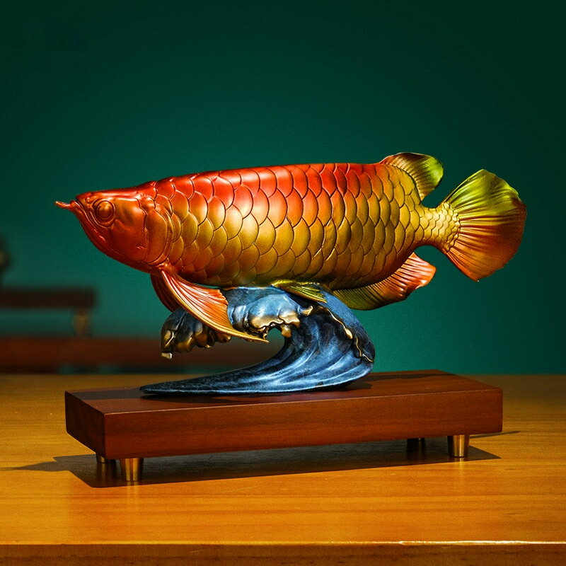 富貴有余 金龍魚 黄銅 置物 彩銅 工芸品 招財 開運 縁起物 風水 オブジェ 企業開業 記念品 オフィス 受付 リビング 書斎 展示棚 高級 雅風 手作り イ...