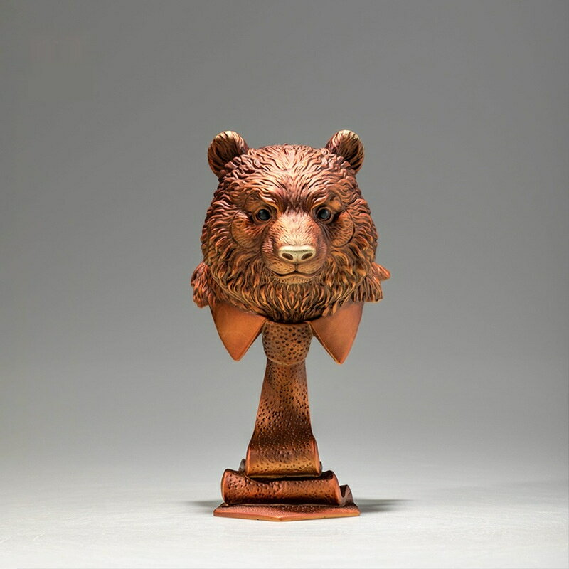 雄姿英発 熊首 黄銅製 置物 獣首 彫像 伝統工芸 美術工芸品 玄関 リビング 書斎 装飾品 雅風 手作り ブロンズ 彫刻 インテリア クリスマス 御歳暮 お歳...