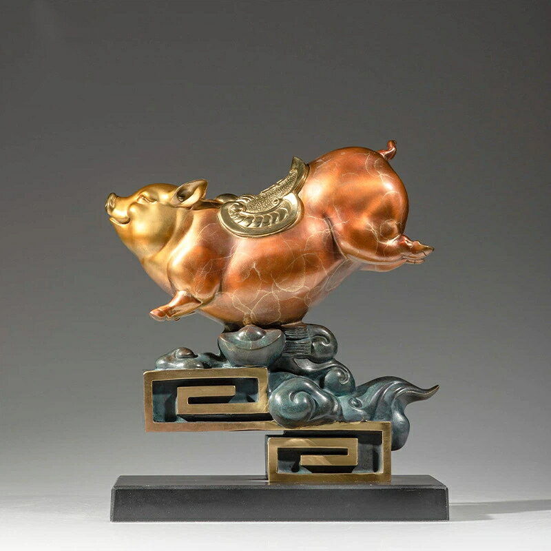 彩銅仕上げ 祥雲 猪 置物 銅工芸品 干支飾り 玄関 リビング 酒棚 インテリア 装飾品 家庭運 招福 彩色銅製 オブジェ クリスマス 御歳暮 お歳暮 御年賀 ...