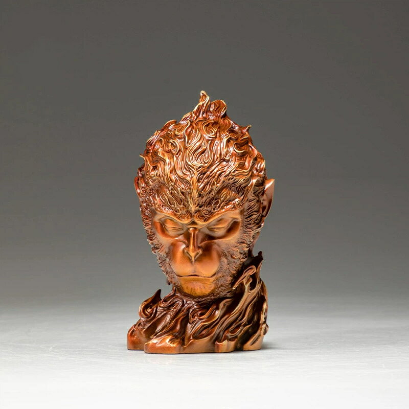 彩銅仕上げ 猴頭 孫悟空 半身像 銅製 置物 猿首 ブロンズ像 書斎 卓上 インテリア 工芸品 オブジェ 開運 縁起物 ギフト クリスマス 御歳暮 お歳暮 御年...