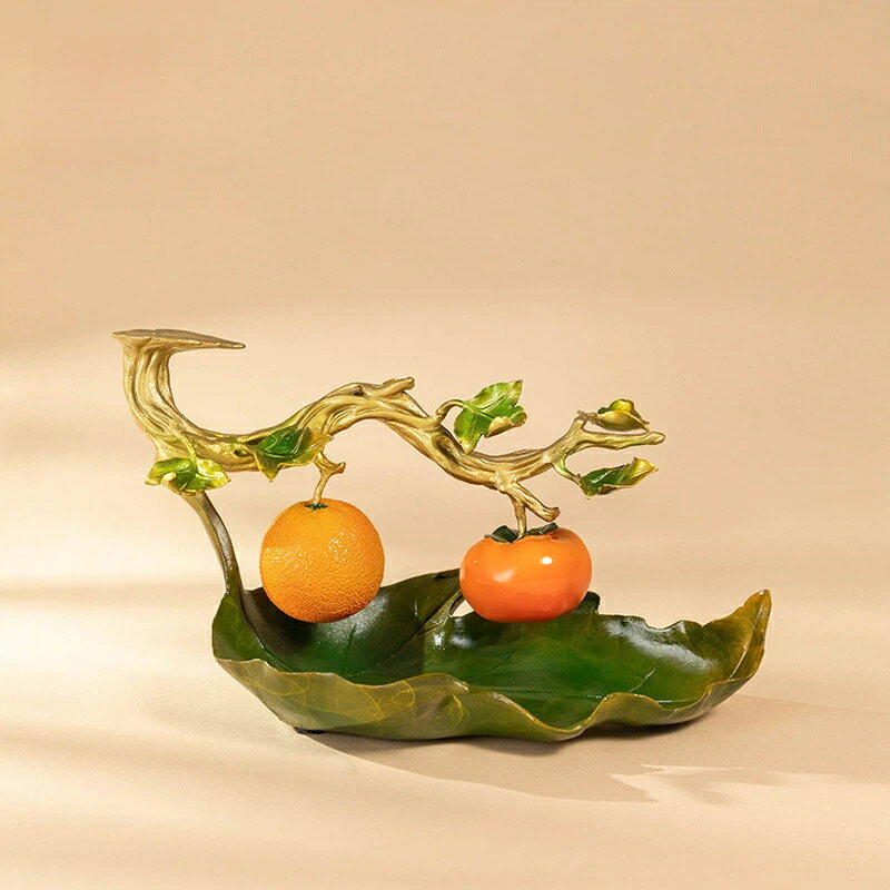 心想事成 黄銅製 柿 橙 置物 果実 モチーフ 彩銅工芸品 リビング 玄関 飾り インテリア 縁起物 新居祝 引越祝 開運 招福 ギフト 社長室 昇進祝 記念品...