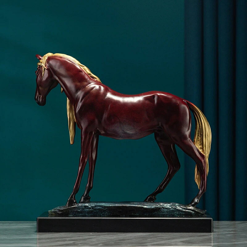汗血馬 置物 黄銅製 駿馬 彫刻 彩銅仕上げ 金属工芸品 リビング 玄関 飾り 開運 オフィス インテリア 開業祝 昇進祝 記念品 プレゼント クリスマス 御歳...