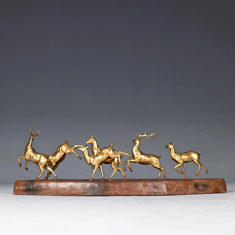 六頭の鹿 群鹿 黄銅 擺件 金属 工芸品 置物 家居 インテリア リビング 玄関 オフィス デスク 装飾品 彩銅 吉祥 開運 高級 贈答品 クリスマス 御歳暮 ...