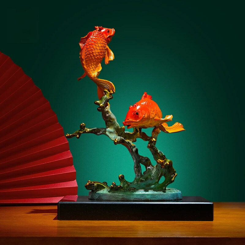 如魚得水 錦鯉 彩銅 置物 黄銅 工芸品 大紅鯉 インテリア 玄関 飾り 招福 開運 縁起物 家庭用 オフィス用 デスク装飾 引越祝い 新居祝い ギフト クリス...