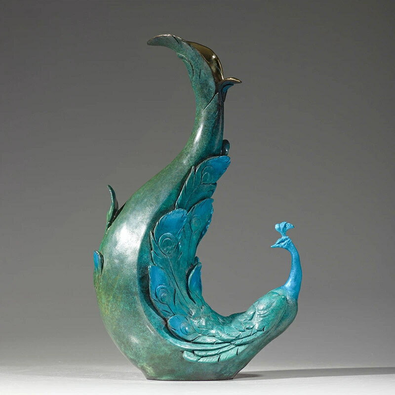 孔雀 花瓶 黄銅 擺件 現代 美術 工芸品 銅器 置物 花器 彩銅 装飾 インテリア 玄関 リビング 酒棚 書斎 優雅 高級 贈答品 開運 吉祥 クリスマス 御...