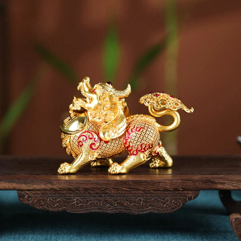 鎏金雲尾貔貅 置物 黄銅製 彩銅仕上げ 招財 開運 花絲細工 貔貅 しゅはけん オブジェ 開業祝 昇進祝い 贈答品 ギフト 手に握って鑑賞したり ...