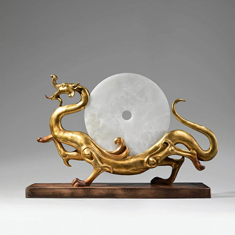龍騰四海 黄銅 龍 擺件 玉石 祥龍 銅器 工芸品 オフィス 受付 前台 書斎 客間 装飾 高級 置物 芸術品 風水 縁起 企業 贈答品 雅風 デザイン クリス...