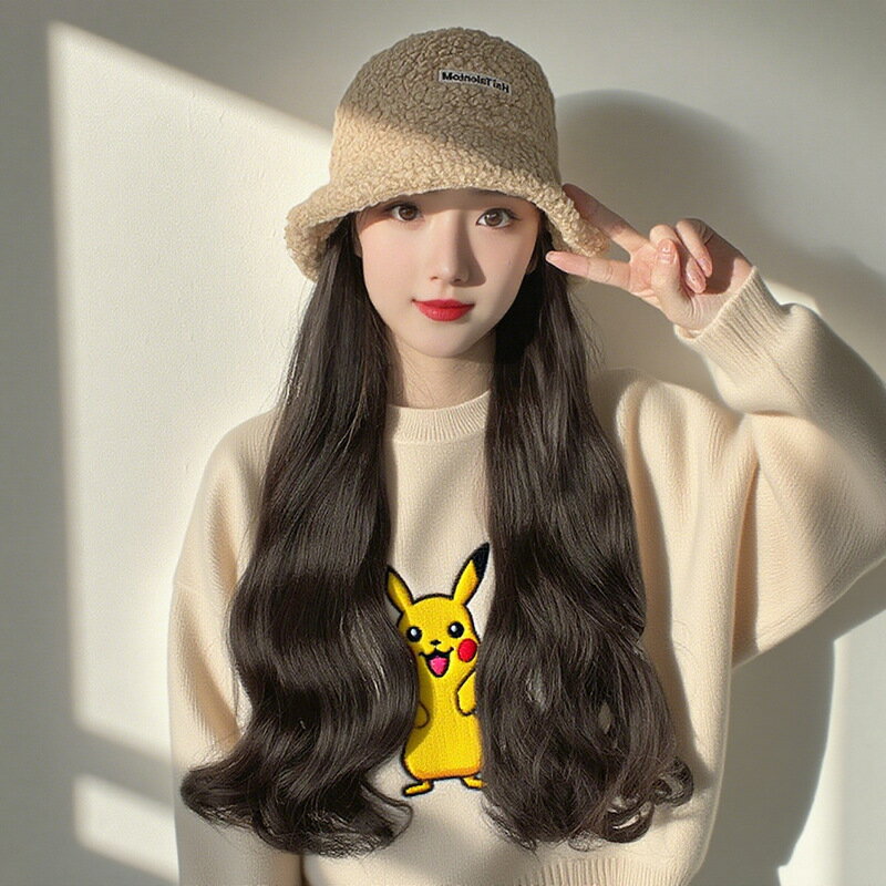 Rakuten - ファーハットウィッグ一体型 ロングウェーブ 防寒 おしゃれ 女性用 アウトドア 冬の防寒対策 かぶるだけ簡単