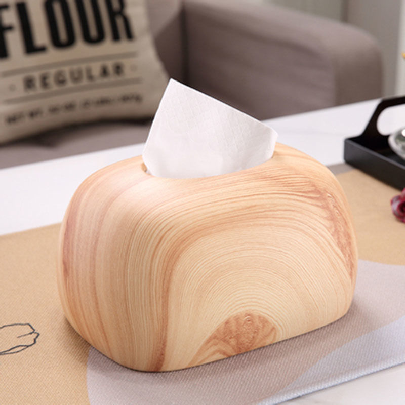 Rakuten - 家庭用 インテリア 装飾品 高級 テーブル用 ティッシュケース 木目模様 高級感 アメリカ風 セラミック ラグジュアリー 工芸品 おしゃれ ティッシュボックス 抽出式 リビング ダイニング デスク プレゼント ギフト ph081