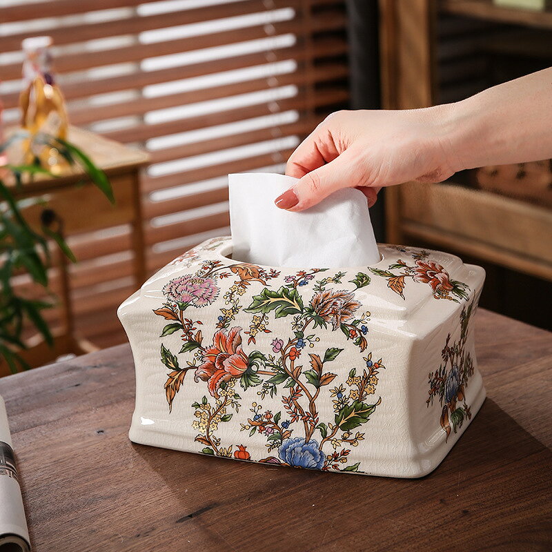 Rakuten - 家庭用 インテリア 装飾品 ティッシュケース 高級感 アメリカ風 セラミック ラグジュアリー 工芸品 おしゃれ ティッシュボックス 抽出式 リビング ダイニング デスク プレゼント ギフト ph082