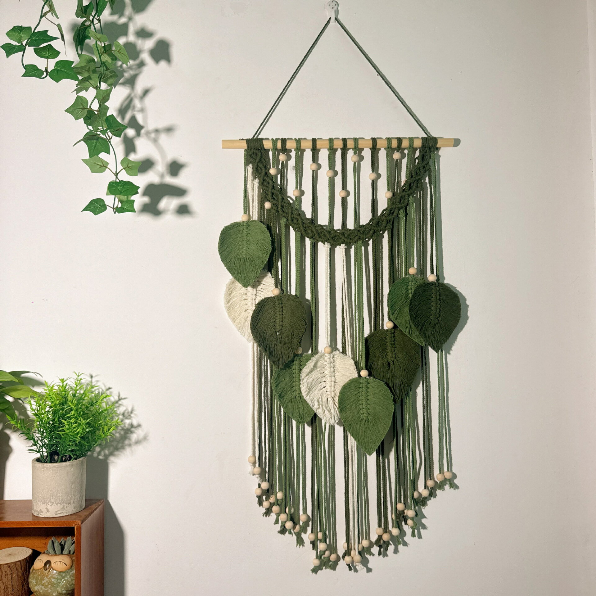 ボヘミアン 木の葉 壁掛け ハンドメイド タペストリー 木製 アクセント リビング寝室装饰 ナチュラル インテリア