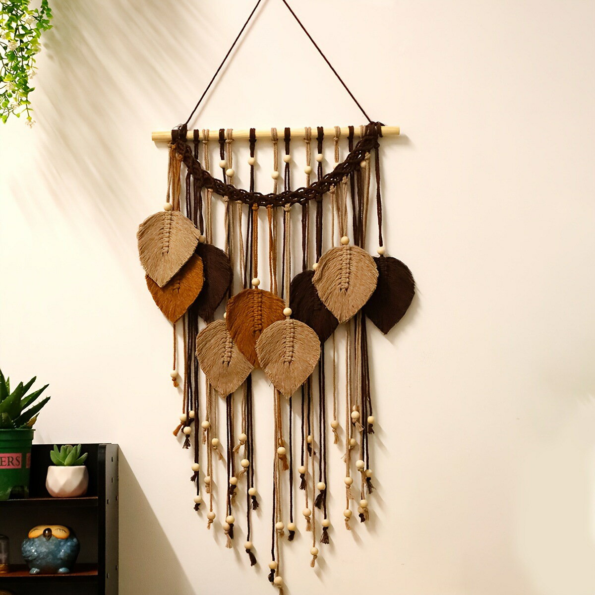 ボヘミアン 木の葉 壁掛け ハンドメイド タペストリー 木製 アクセント リビング寝室装饰 ナチュラル インテリア