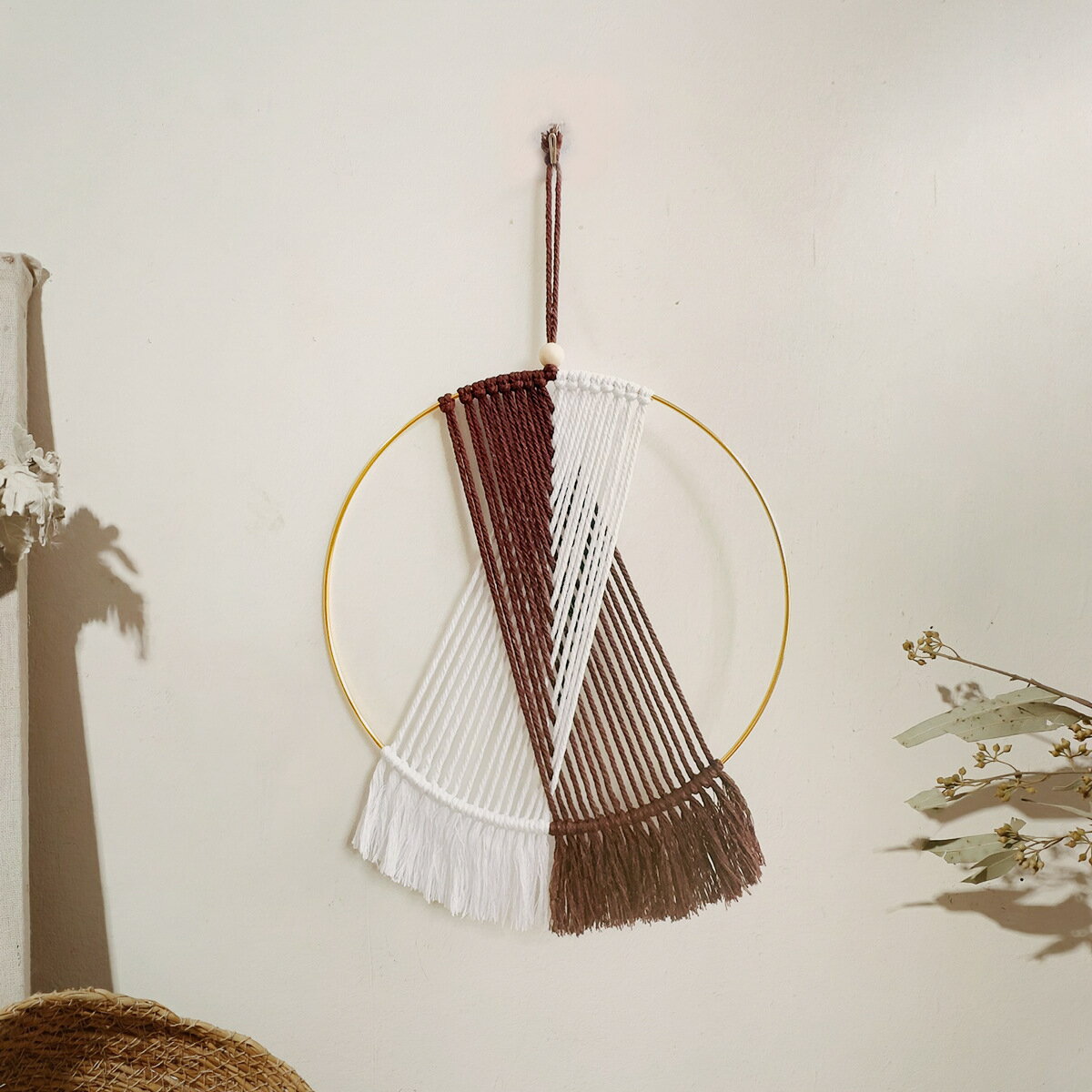 ボヘミアン 壁飾り ハンドメイド 編み込み フリンジ木ビーズデコレーション 民宿客室装饰 エスニック インテリア タペストリー