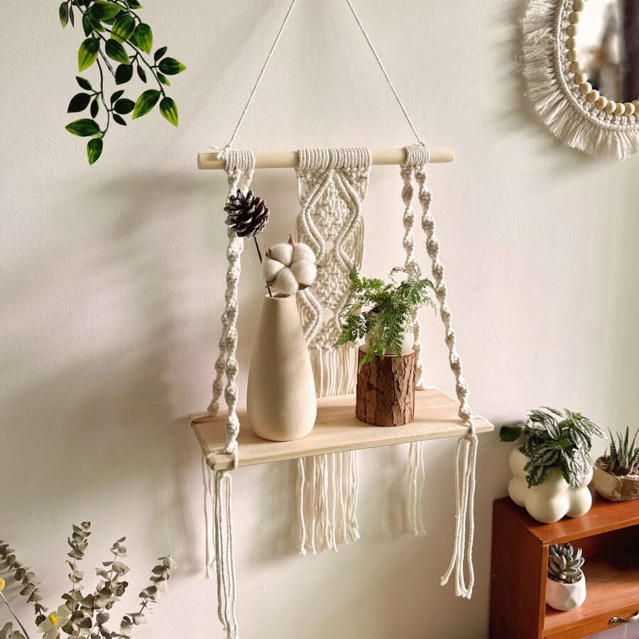 ハンドメイド 綿ロープ 壁掛け ボヘミアン 棚 ホテル 民宿 子供部屋 ナチュラル インテリア 収納 装飾 2025新作