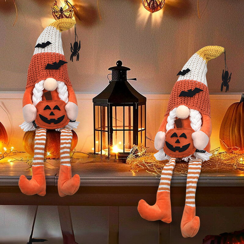 fukin-storeのハロウィン 人形 足长 ノーフェイス 小人 ほうき 置物 エルフ とんがり帽子 ユニーク インテリア おしゃれ パーティー テーブルディスプレイ｜アングル2