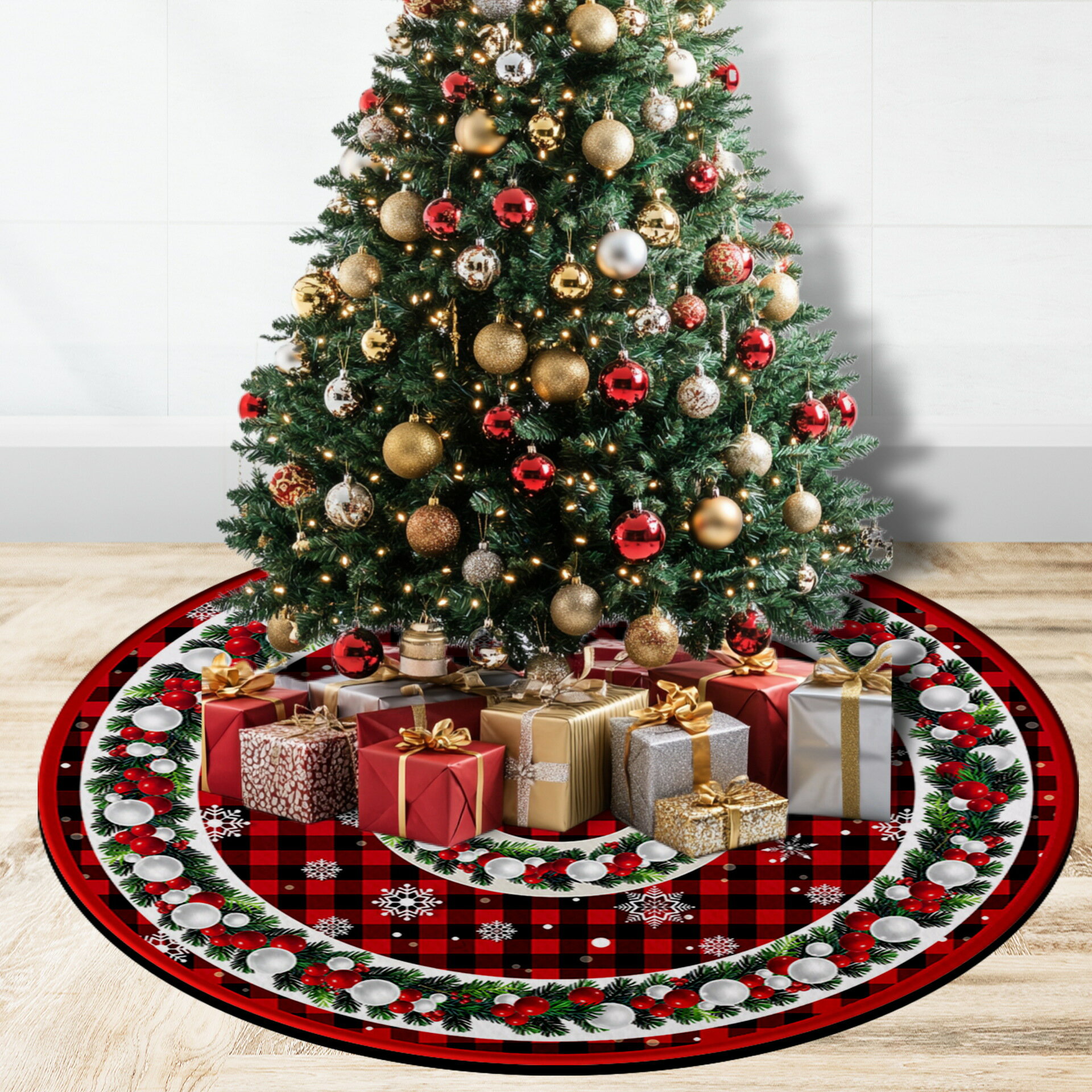 Rakuten - クリスマス ツリースカート 装飾 カートゥーン プリント 置物 インテリア クリスマス用品 フェルト 布製 ツリー下飾り 部屋 店舗 ホリデー デコレーション