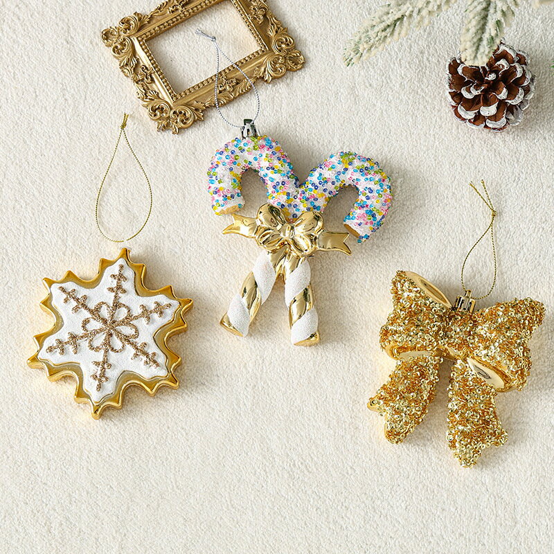 Rakuten - クリスマス 飾り 立体 雪の結び目 ミニオーナメント ゴールドパウダー クリスマスツリー 吊り下げ飾り ウィンドウ デコレーション 小物