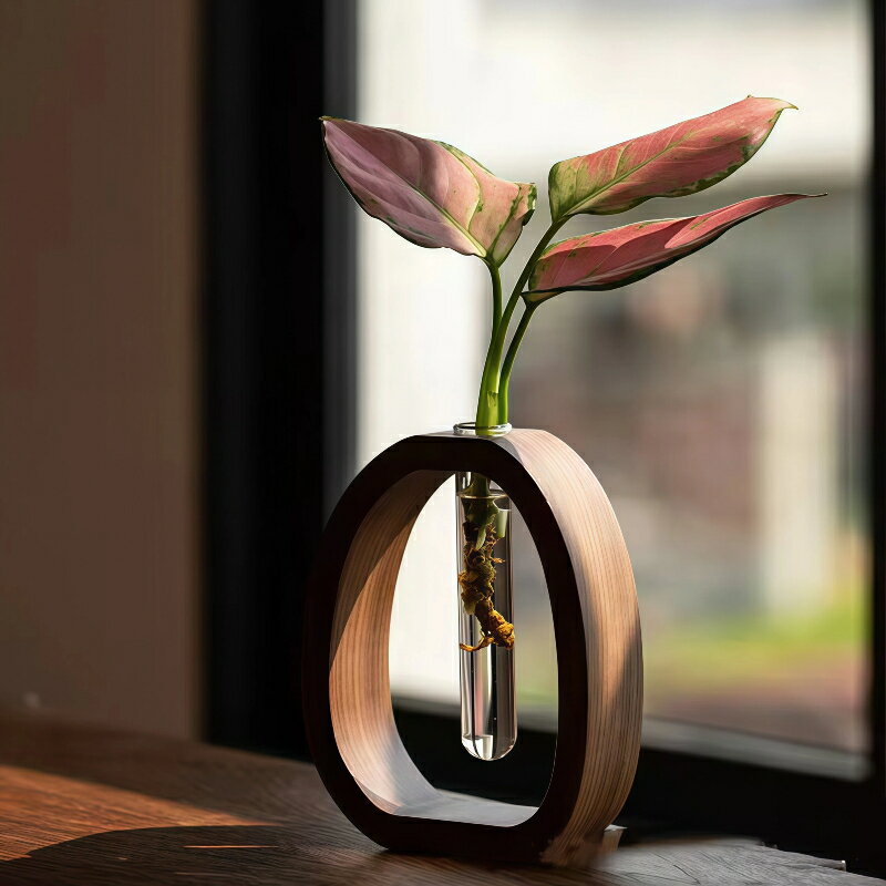 Rakuten - 2 個 セット 不規則 木製 フラワーベース 卓上 花瓶 ガラス 水耕栽培 花挿し インテリア 置物 シンプル デザイン 透明 ガラス管 観葉植物 小さい ギフト プレゼント