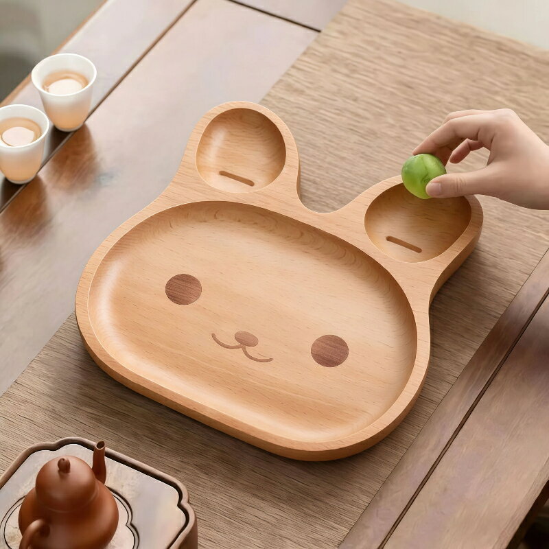 Rakuten - ブナ材 子供用食器 うさぎ 仕切り付き 木製 プレート 離乳食 おやつ皿 デザート皿 天然無垢材 安全 丸角 キッズ キッチン用品 おしゃれ ギフト