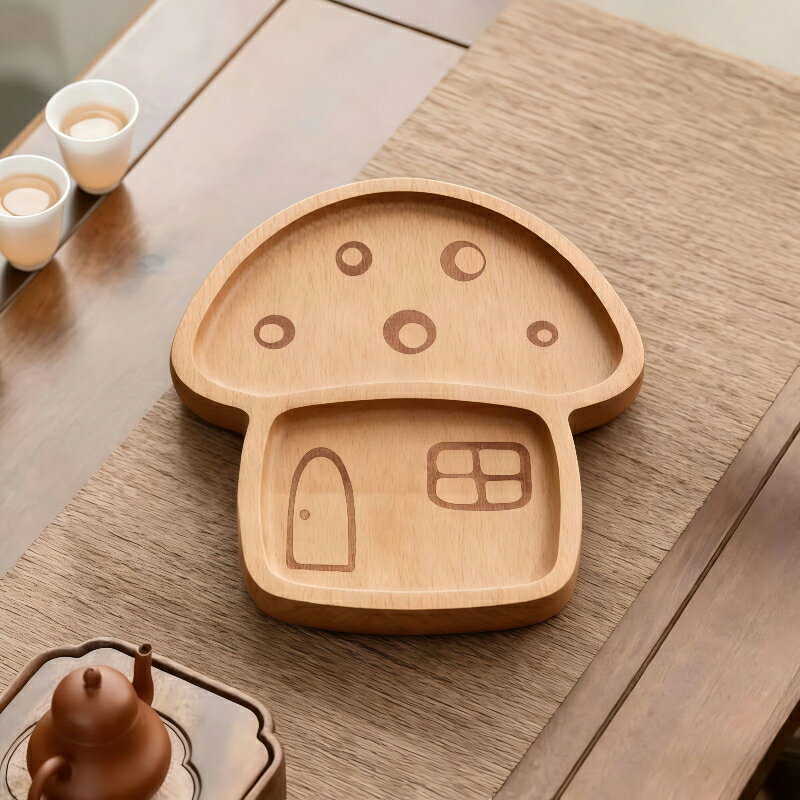 Rakuten - ブナ材 子供用食器 きのこ 仕切り付き 木製 プレート 離乳食 おやつ皿 デザート皿 天然無垢材 安全 丸角 キッズ キッチン用品 おしゃれ ギフト