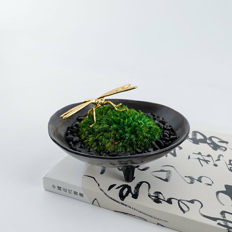 Rakuten - 書斎 机 苔 トンボ 装飾品 緑の苔 リビングルーム 玄関 禅風の装飾 直径16×16cm