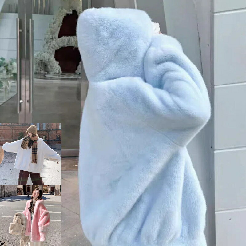 レディース アウター フェイクファー フェイクミンク エコファー 厚手 フード付き 一体型 防寒 保温 秋冬 新作 マカロンカラー フリーサイズ 上着 コート