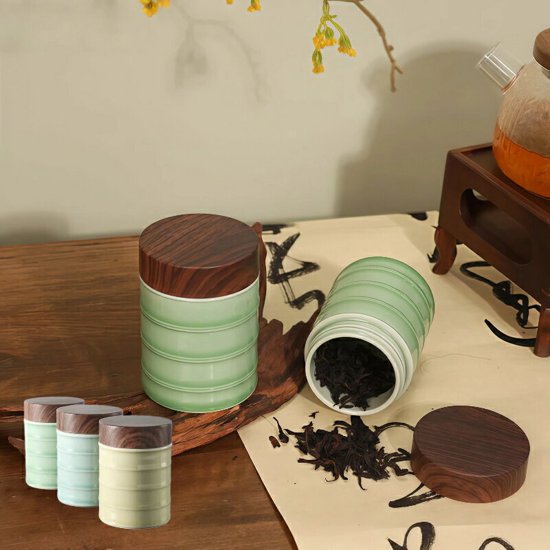 Rakuten - 青磁 茶筒 茶葉入れ 磁器製 密閉 携帯用 お茶 保存容器 コンパクト 220ml 3 カラー展開 旅行用 出張用 茶道具 ギフト ロゴカスタマイズ対応
