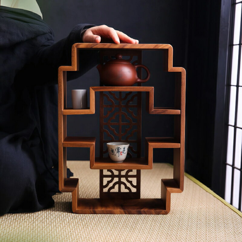 天然ウォールナット材 卓上飾り棚 ボーグ架 2 種デザイン展開 茶器収納 多層設計 ...