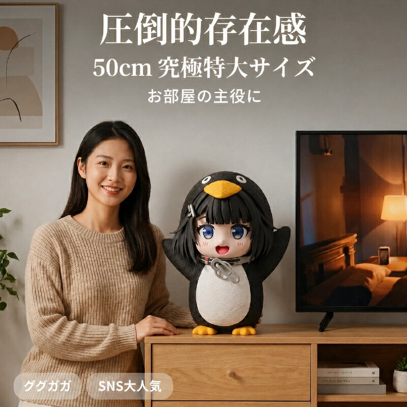 Rakuten - 【お買い物マラソン期間限定2,000円クーポン＋p3倍】新作 爆売れ 超人気 ググガガ ペンギン フィギュア 50cm 究極特大サイズ 圧倒的存在感 3Dプリント ぬいぐるみのような質感 お部屋の主役 コレクション 推し活 特別な日のプレゼント クリスマス ギフト 30cm