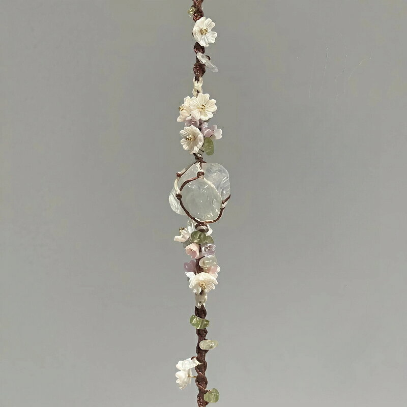 ブレスレット 金属アレルギー対応 シルク製 蝶 花モチーフ ハンドメイド オリジナルデザイン 編み込み 天然鉱石 レディース アクセサリー プレゼント