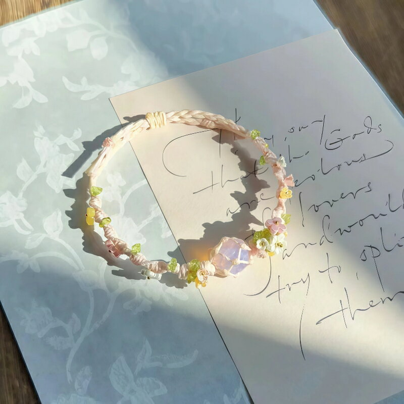 金属アレルギー対応 パワーストーン ブレスレット 春夏 肌映え 春コーデ お花見 タングステン合金 シルク製 ハンドメイド オリジナルデザイン 花モチーフ サイズ調整可 レディース アクセサリー プレゼント