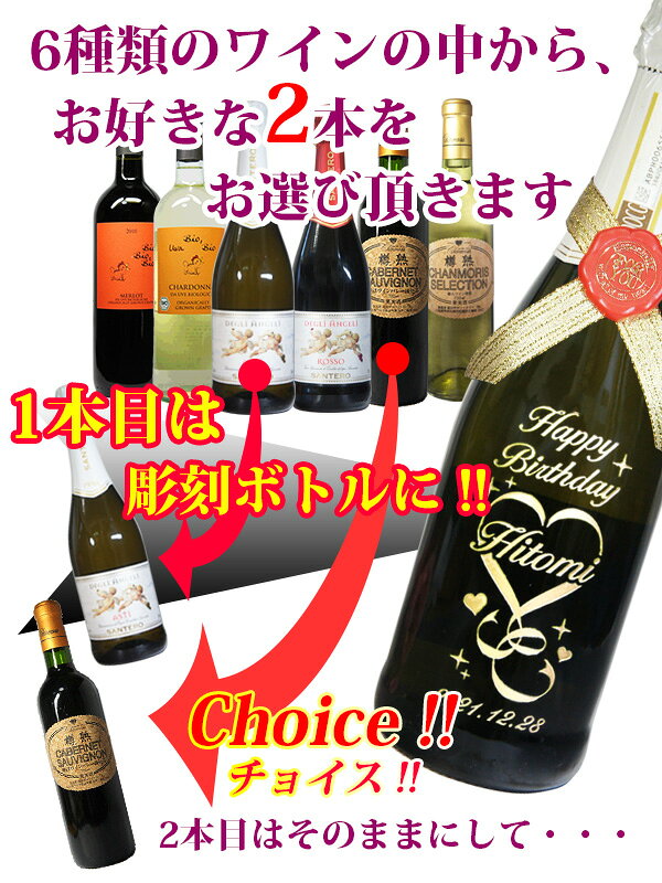 名入れ ワイン 2本セット 飲み比べセット (カベルネ・ソーヴィニョン シャルドネ メルロー スパークリング 等からお好きな2本選べます) おしゃれ 名前入り 結婚 祝い 結婚記念日 退職 還暦 古希 喜寿 誕生日 プレゼント 昇進 記念品 両親 上司 ギフト 卒業 就職 成人の日 fuku2-create-10000083 名入れギフト ふくふくクリエイト サンプル画像3